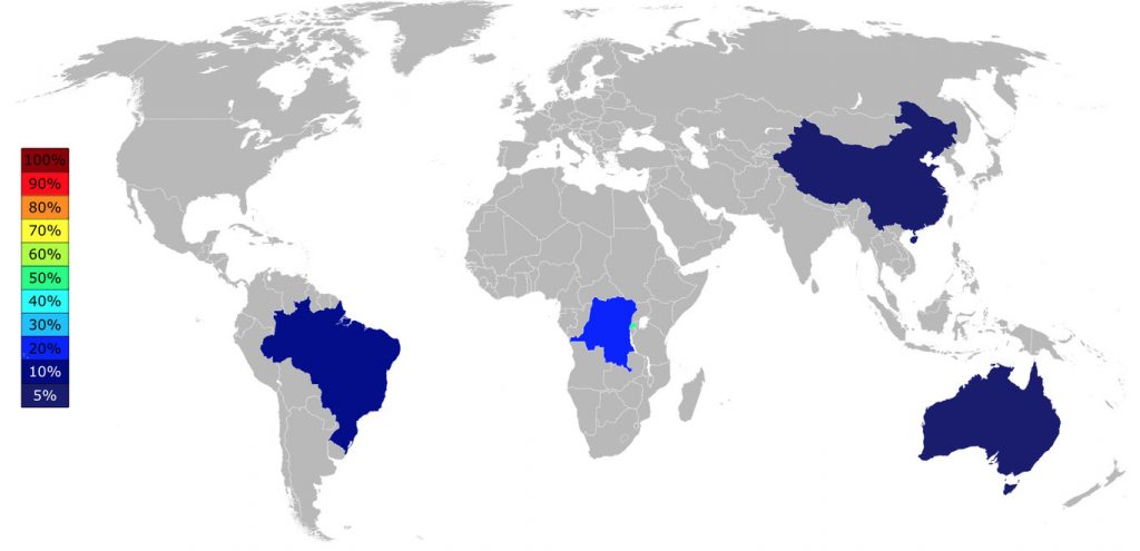 Mapa de minas de coltán en el mundo